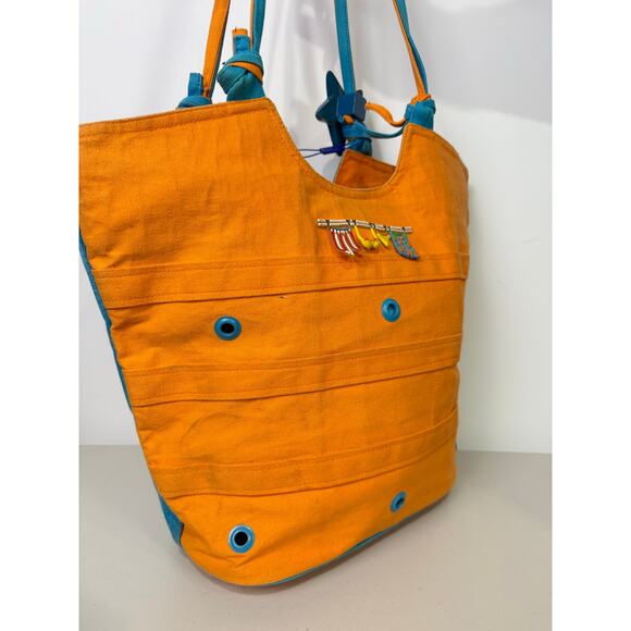 Anne Ormsby Surviving Stress Tote Washed Canvas Embroidered Shells Wood - Picture 7 of 16